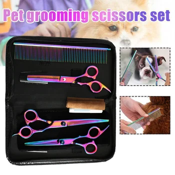 

Professional Dog Pet Groom Scissors Kit Cutting Thinning Curved Shears Set Tool _WK