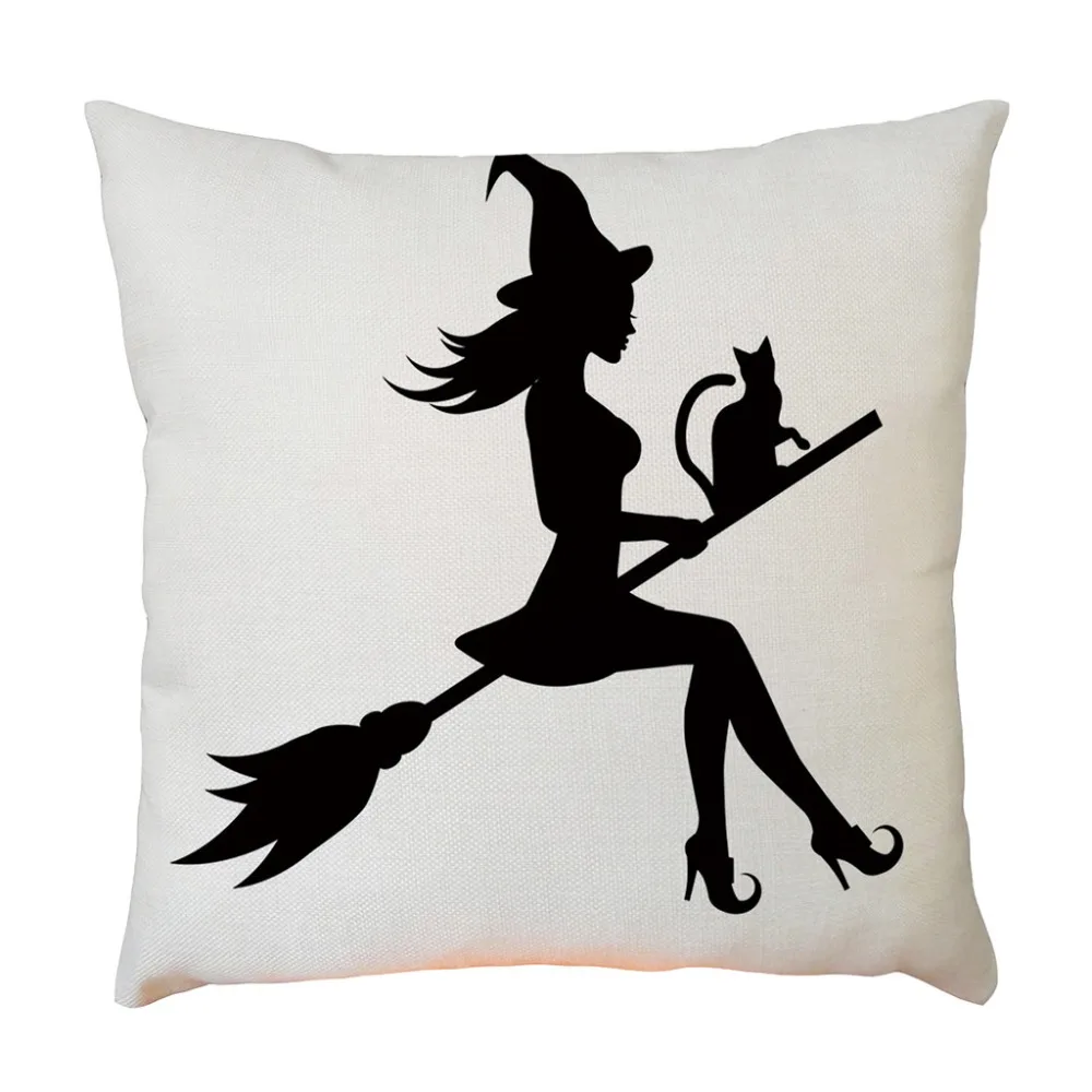 Square Horror Halloween Cushion Cover Linen Cotton Pillowcase Witch Pumpkin Castle Throw Waist Pillow Covers Home Decor Q3