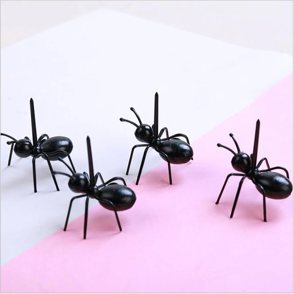 12PCS Ant Food Picks Animal Fruit Food Toothpicks Dessert Forks Picks (Black)