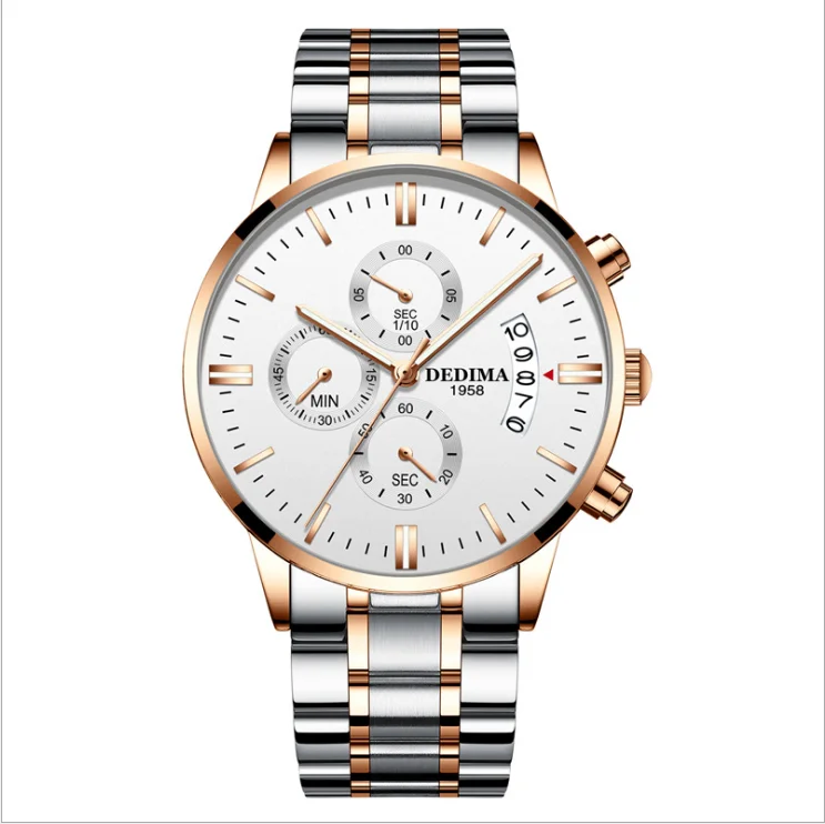 Silver Rosy Роскошные мужские часы с хронографом, спортивные мужские часы, Топ бренд, Роскошные водонепроницаемые полностью Стальные кварцевые золотые часы для мужчин, мужские часы - Цвет: Silver Rosy