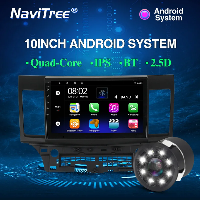 DVD camera NaviTree 10 дюймов ips 2.5D T3 Android 9,0 автомобильный радио мультимедиа для Mitsubishi lancer 2007-2012 SWC wifi USB видео выход bluetooth - Цвет: DVD camera