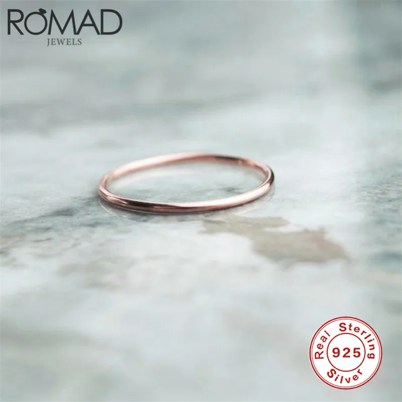 ROMAD простые круглые кольца для женщин, тонкое свадебное кольцо, простое модное ювелирное изделие, Настоящее серебро 925 проба кольцо, составные ювелирные изделия