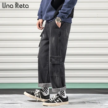 

Una Reta Plus Size Jeans Men Fashion Hip Hop Mens Denim Joggers Street Style Streetwear Pockets Loose Straight Mens Jeans