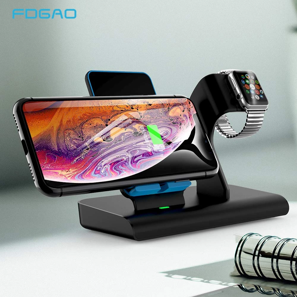 

FDGAO Qi Wireless Charger Stand for iPhone X XS Max XR 8 Airpods Apple Watch series iWatch 10W Fast Charging 2 in 1 Dock Station