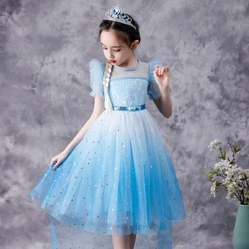 

Summer Dress Baby Girl Clothes Kids Elsa Princess Tutu Dresses Party Cosplay Toddler Egirl Teen Blue Clothing Outfits Ball Gown
