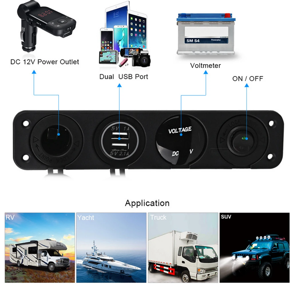 2.1 /1Amps Dual USB Rocker Style Fast Charger with Integrated Voltmeter, Green Backlit Led