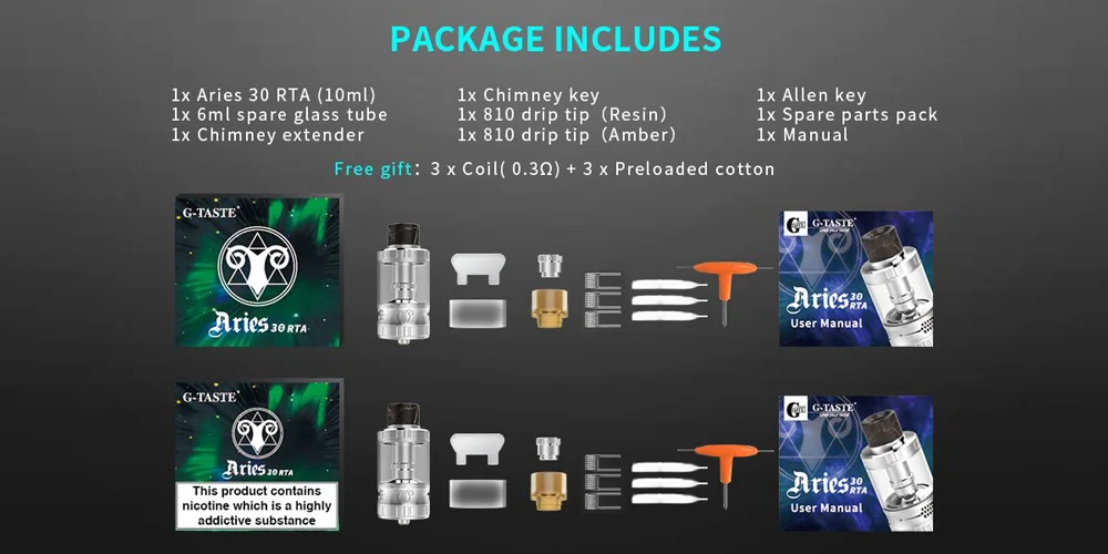 G-TASTE Aries 30 RTA бак с 12 уровнями контроля воздушного потока и 510 резьбой Vape испаритель vs Zeus X/Dead rabbit