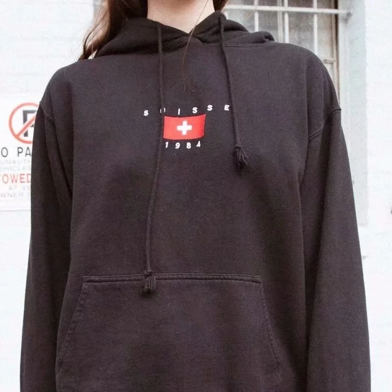 Sudadera con capucha para mujer, de algodón, con bordado de bandera, oversize - AliExpress mujer