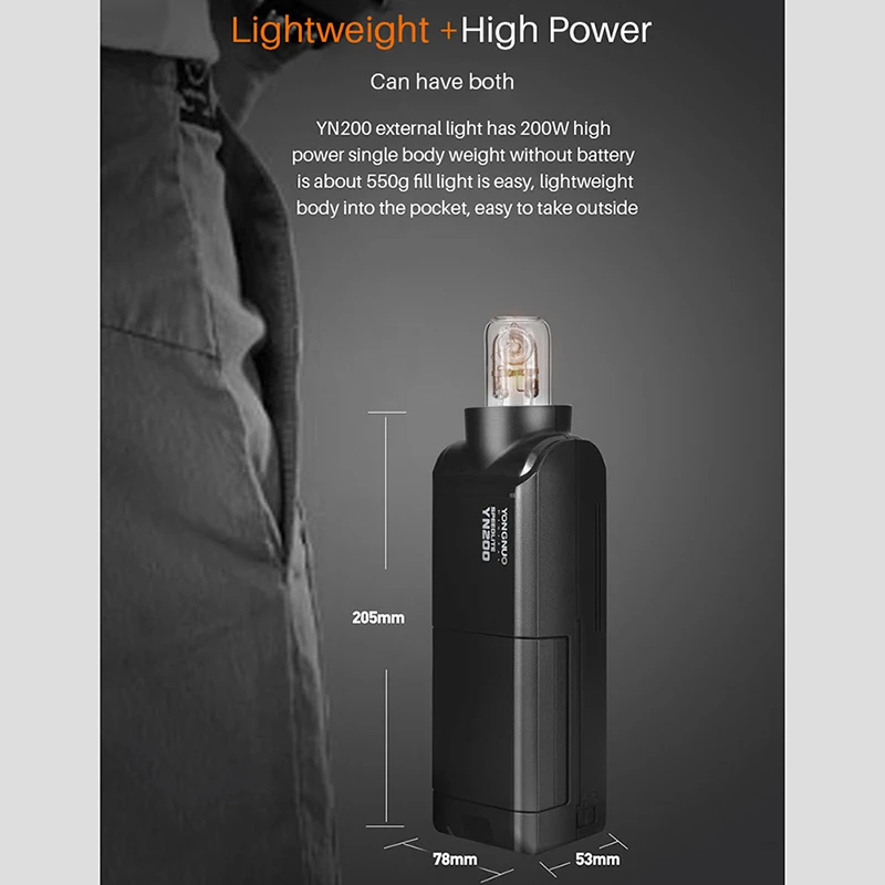 YONGNUO YN200 флэш-светильник ttl HSS 2,4G 200 Вт литиевый аккумулятор usb type C совместимый YN560-TX(II)/YN560-TX Pro/YN862 для CanonNikon