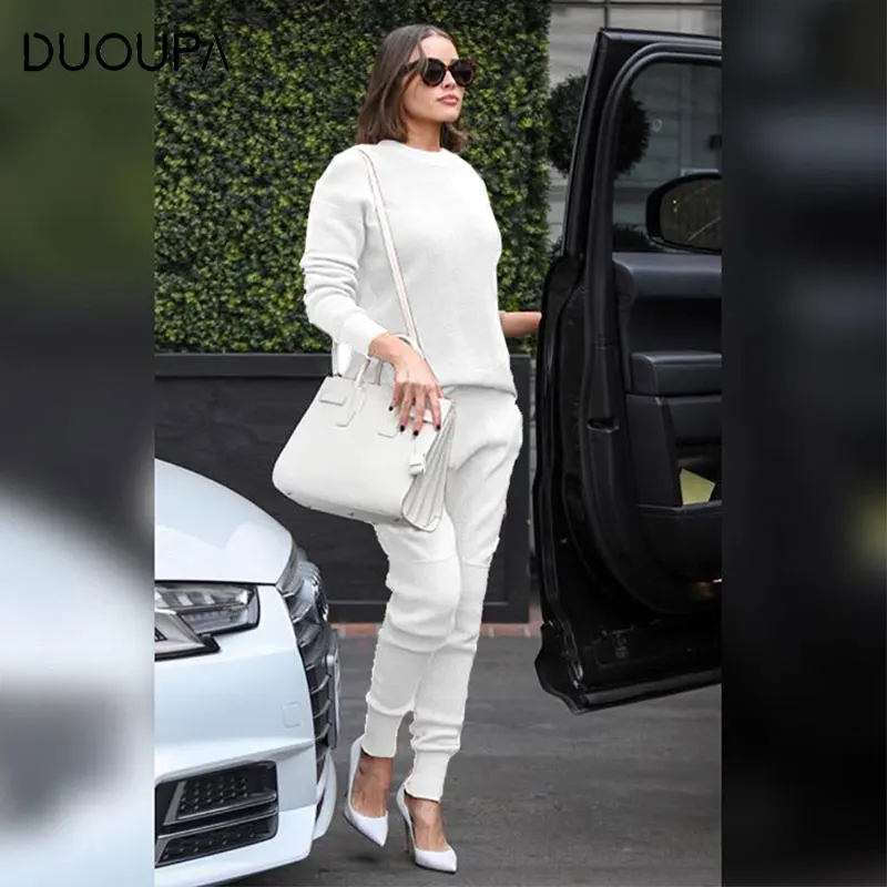 

DUOUPA Autumn and Winter New Women's Sweaters Pencil Pants Solid Color Pullovers Street Loose Trousers Trend Leisure Two-piece