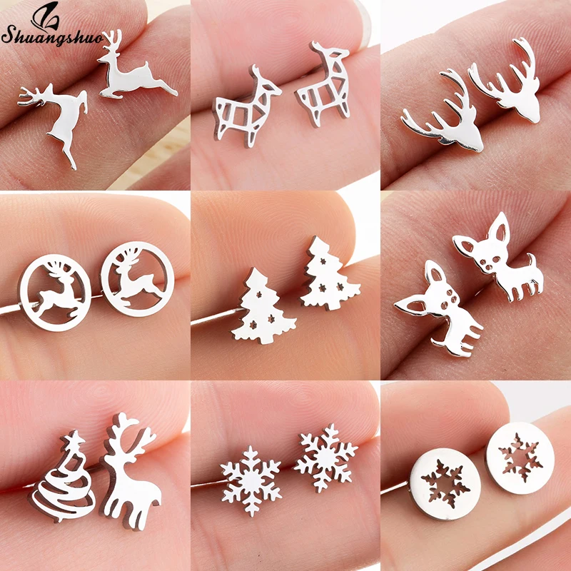 Shuangshuo Mini Deer серьги-гвоздики с животными милые крошечные серьги из нержавеющей