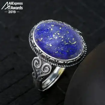 

10*14mm 6.18 Sale S925 Sterling Silver Asia Lapis Rings Exaggerated Rings Chinatown Afghanistan Retro Gemstone