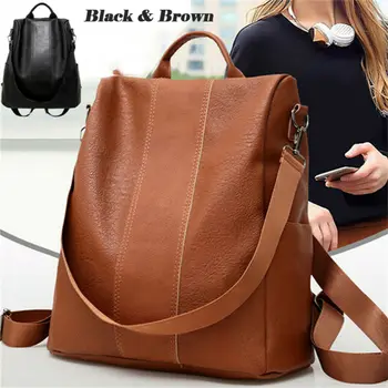 

UK Women’s Leather Backpack Anti-Theft Rucksack School Shoulder Bag Black/Brown