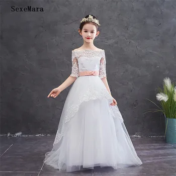 

New Girls Princess Dresses Lace Off Shoulder Ball Gown First Communion Baby Girls Clothes Children Wedding Party Dress