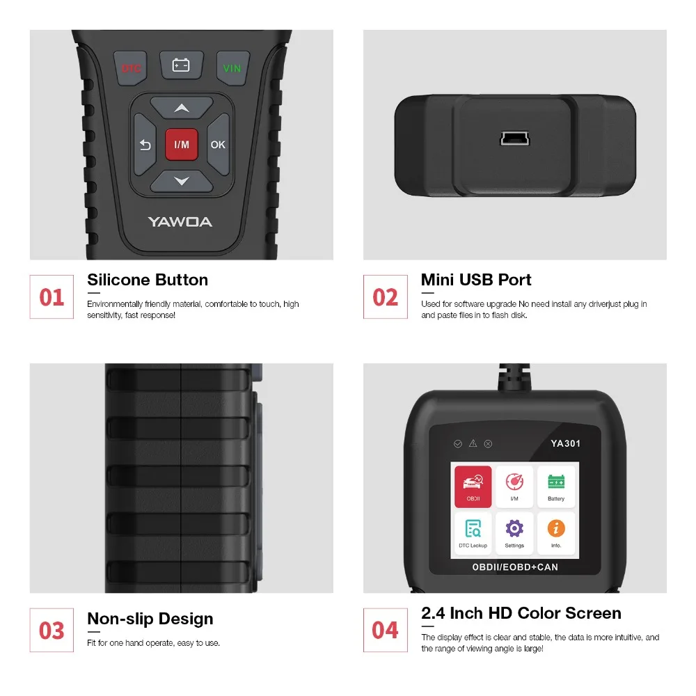 Ediag YA301 OBDII/EOBD считыватель кодов настоящий 16Pin USB обновление с функцией обнаружения автомобильной батареи OBD2 инструмент PK CR3001 ELM327