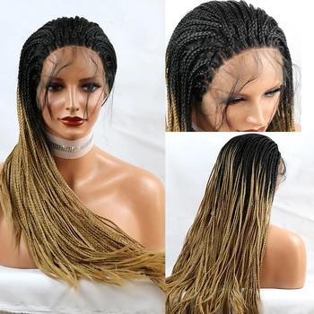 

Ombre Braids Cosplay Lace Front Wig Styled Synthetic Wig High Temperature Fiber Hand Tied Replacement for all Women Daily Wear