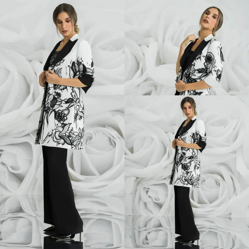 

Three Pieces Mother Of The Bride Pants Suit Satin Outfit Wedding Guest Gowns Appliqued Formal Evening Dress