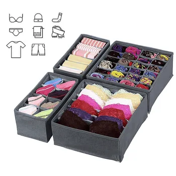 

4Pcs Underwear Storage Drawer Divider Box For Socks Bra Pants Closet Organizer