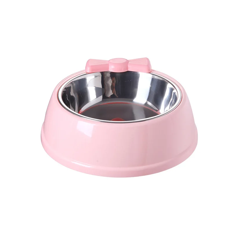 3 styles Cute Dog And Cat Bowl Cartoon bow bone and crown Pet feeder Stainless Steel Food Bowl For small Cat putty Supplies 2