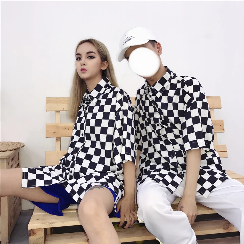 Женская и мужская клетчатая свободная негабаритная блузка, корейский топ, летняя рубашка Harajuku, уличная одежда в стиле хип-хоп, панк, кардиган, Blusas Tee