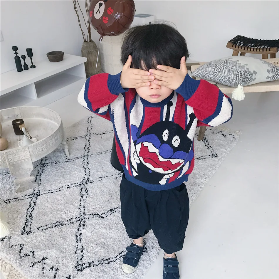 Tonytaobaby/осенне-зимняя одежда; Новая детская одежда для мальчиков и девочек; хлопковый свитер с рисунком; круглый вырез; длинный рукав