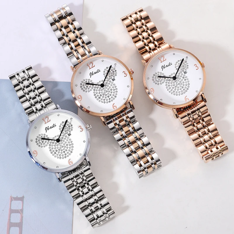 Fashion Women Watch Crystal Cute Animal Dial Ladies WristWatch Female Bracelet Stainless Strap Rhinestone Dress Clock Reloj