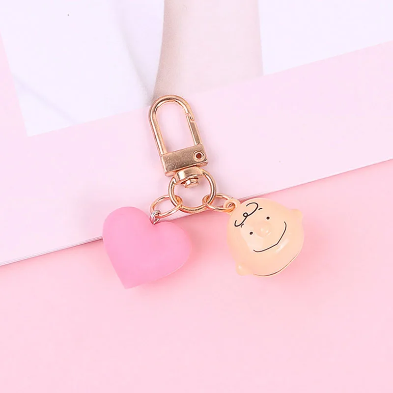 Модные брелоки милые Kawaii Charlie коричневое сердце брелок с колокольчиком кольцо аниме брелок креативный брелок Шарм женский мужской брелок