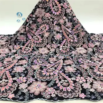

LACE Pink African Net Lace Fabric High Quality Nigerian French Mesh Lace Fabric Sequins Lace For Wedding SewA1817