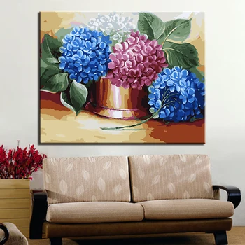 

DIY Digital Modern Painting By Numbers Hydrangea Flower Wall Art Pictures Fashion Canvas Unique Gifts For Home Decor Framework