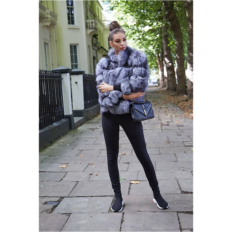 Fursarcar/ Новая модная женская зимняя Роскошная тонкая куртка из меха лисы пальто из натурального меха натуральная черно-бурая лиса меховая куртка s и пальто