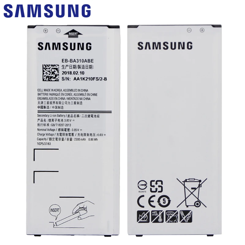 Оригинальная Аккумуляторная батарея SAMSUNG 2300 мАч для Samsung Galaxy A3 2016 A310 A310F A310M A310Y