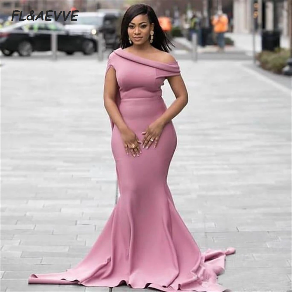 Mermaid Bridesmaid Dresses African One Shoulder 2021 Elastic Satin Black Girls Bridesmaid Dress Wedding Party Dress long sleeve evening gowns