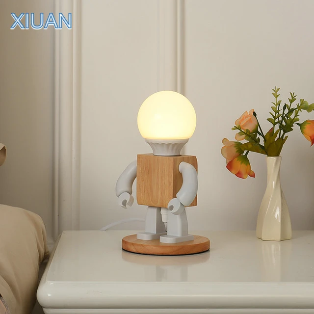 Lampe de table LED en bois blanc pour chambre d'enfant, mini veilleuses,  lampe de chevet, robot créatif, nordique, moderne, enfants, bébé, fille,  garçon - AliExpress