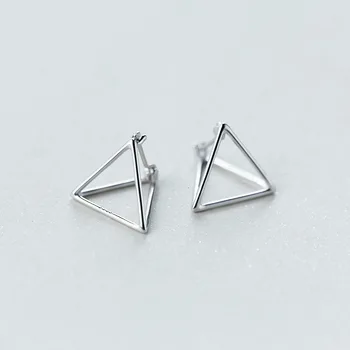 

Real. 1pair 925 Sterling Silver jewelry 3D Triangle Earrings young girls' Gift Geometric jewelry GTLE1230