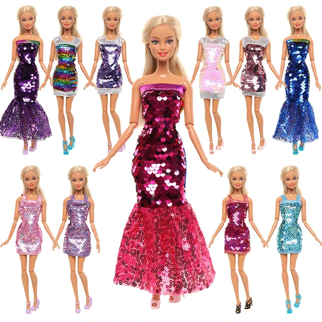 バービー55アイテム/セット = 3ロングドレス2ショートドレス10人形靴40