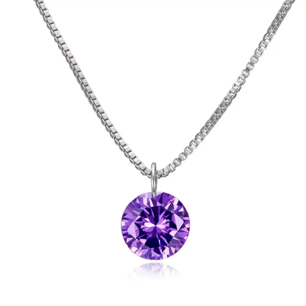purple Ринху Кристалл Фиолетовый Белый Синий цирконовая подвеска на ожерелье женский короткий серебряный цвет цепочка ожерелье для женщин женский ювелирный подарок - Окраска металла: purple