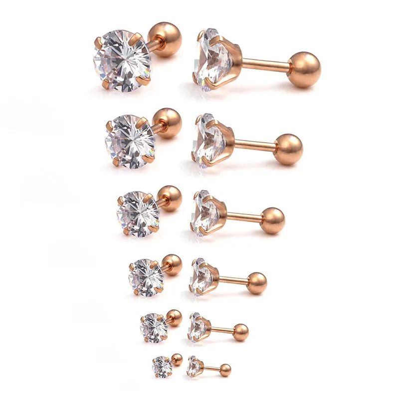 16G Stainless Steel Cubic Zirconia Tragus Earrings Women Helix Earring Stud Body Jewelry Piercing Set 3-8mm 6Pairs | Украшения и