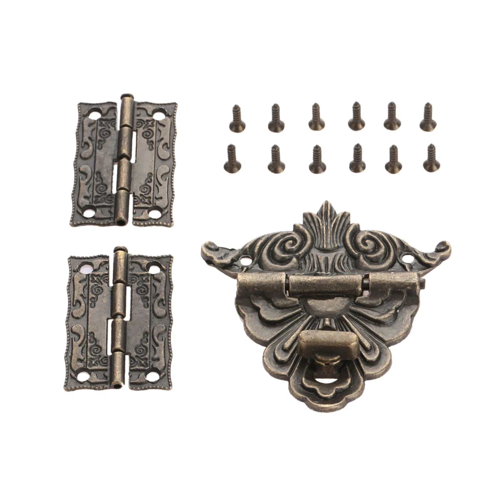 2Pcs Antique Bronze Cabinet Hinges with Jewelry Wooden Box Toggle Hasp Latch Clasp Vintage Hardware Set Furniture Accessories