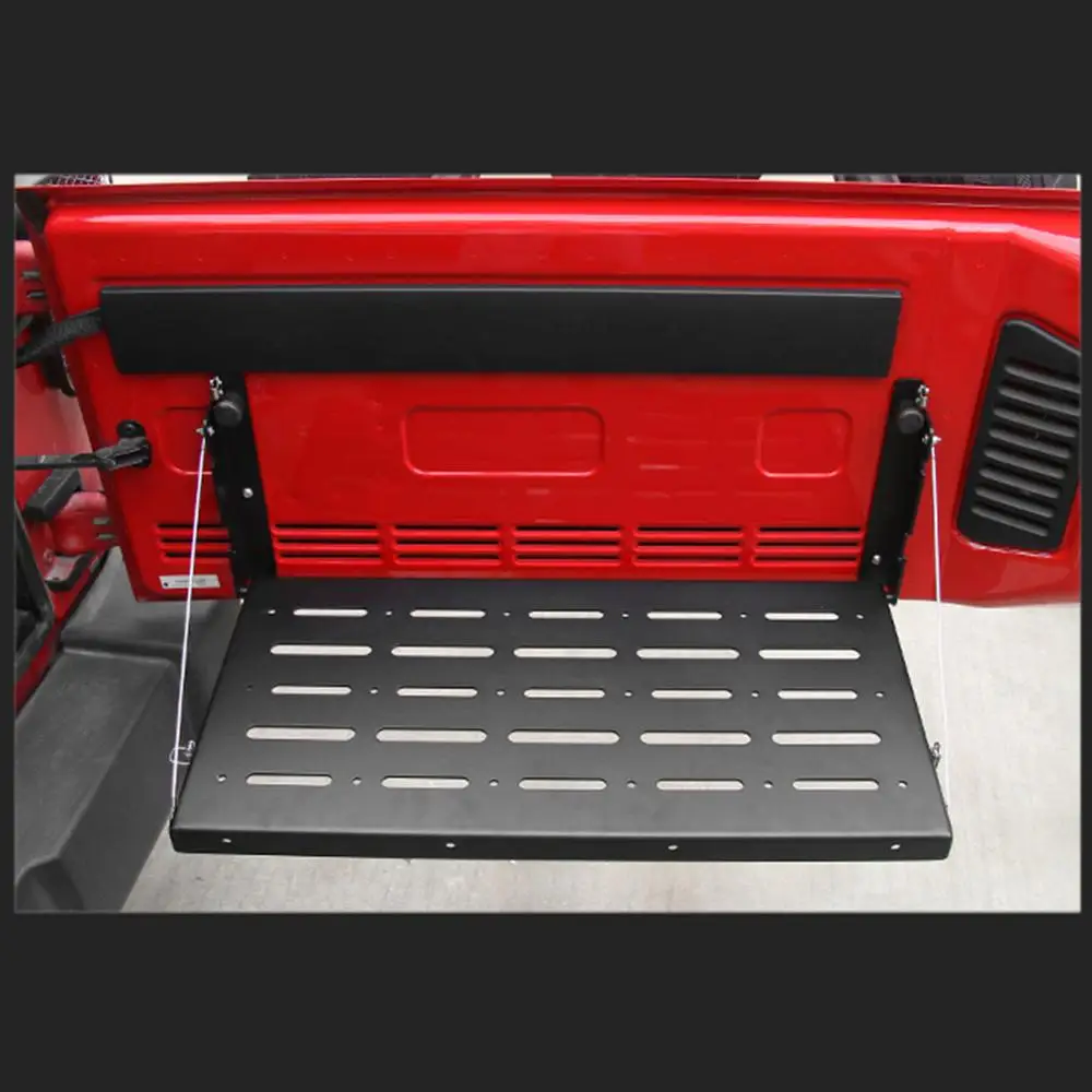 Aluminiowy matowy czarny tylny bagażnik do montażu drzwi składany powrót półka stojak pasuje do Jeep Wrangler JK 2007-2017
