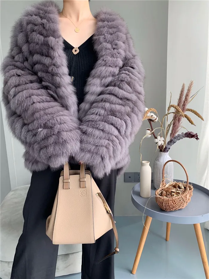 Abrigos mujer invierno шуба из натурального Лисьего меха женская меховая куртка короткое пальто - Цвет: Gray