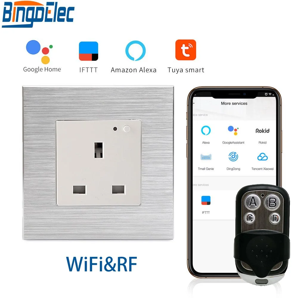 Bingoelec UK Standard 13A Wi Fi розетка алюминиевая рама беспроводная настенная с RF 433