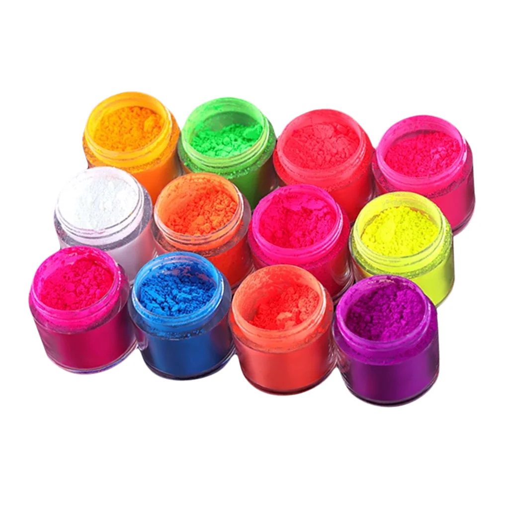 12 Jars Party Luminous Dipping Nail Dust Powder Kit Nail Tips Powder Fluorescent Nail Glitter Dip Powder, Glow-in-the-Dark