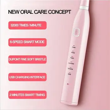 

Sonic Electric Toothbrush 5 Modes 4 Brush Heads USB Clean Tooth Oral Plaques Toothbrush Brush Stain Removal Rechargeable E5Y8