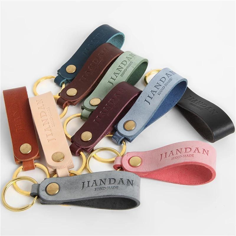 

Simple Hand-made Vegetable Tanned Leather Handmade Leather Cowhide Vintage Keychain Couple Car Keychain