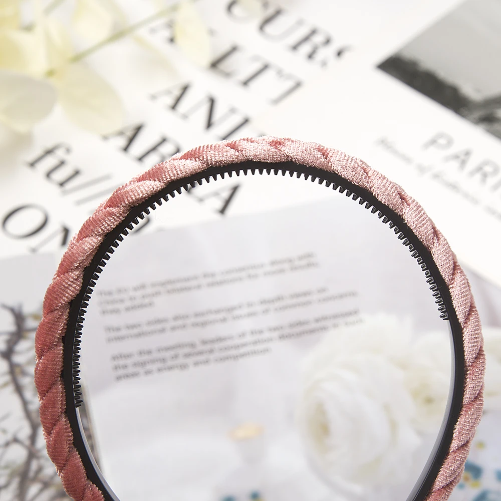 Weben Haarbänder Frauen Geflochtene Samt Stirnbänder Haar Hoop Bands Elastische Mode Lünette Rutschfeste Kopfschmuck Lünette Haar Zubehör – Detail 7