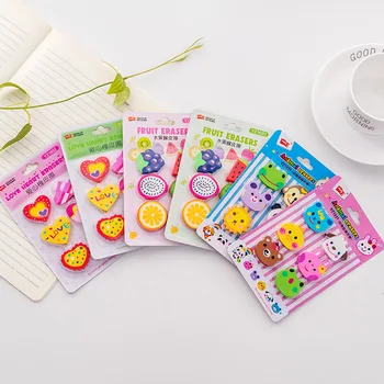 

Cute Kawaii Heart fruit Erasers Lovely Stripe Pencil Eraser For Kids Gift Creative Korean Stationery Novelty Item