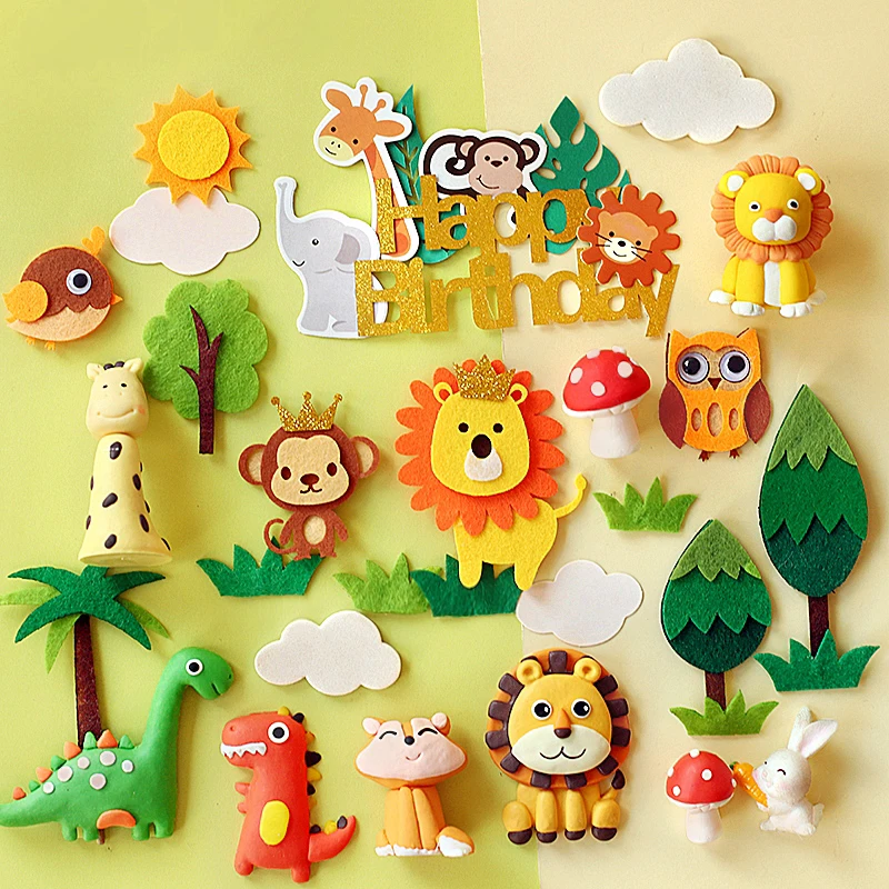 Animals Giraffe Lion Fox Decoration Monkey Cake Toppers for Kid's Birthday Party Baby Happy Birthday Supplies Lovely Gifts