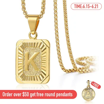A-Z 26 Initials Pendant Letter Necklace For Women Men Gold Golor Square Alphabet Charm Box Link Chain Dropshipping Jewelry GPM05