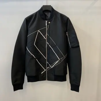 

Owen seak Men Jacket Gothic Style Men's Clothing Spring Zipper Men Flying jacket Solid Black Coat Size XL