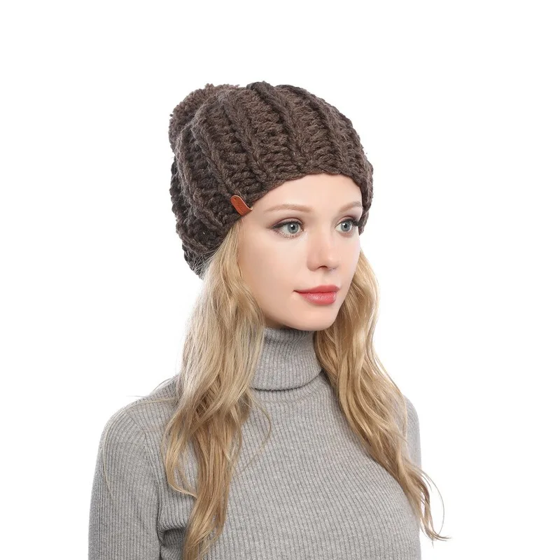 

Hat Women's Autumn and Winter Thick Warm Woolen Cap Fashion All-match Foreign Trade Knitted Hat Sweet Cute Big Ball Sleeve Cap